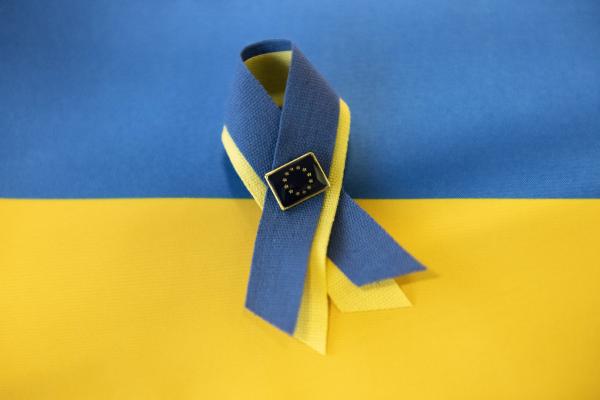 Ukraine flag with ribbon